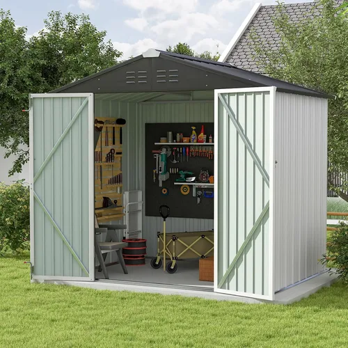 Vista 11 de Patiowell - Cobertizo de 3 x 3 pies para herramientas, pequeño, con techo inclinado y puerta individual con cerradura, para exteriores, patio