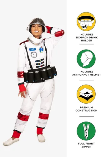 Vista 3 de Tipsy Elves Disfraz de astronauta Tipsy para mujer divertido mono de Halloween para el espacio exterior blanco y rojo