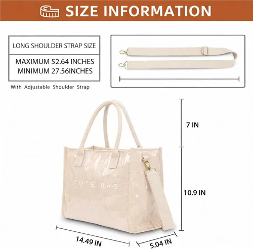 Vista 5 de Bolsa de PVC para mujer, ligera, con compartimentos, bolsa de hombro para viajes, trabajo, gimnasio