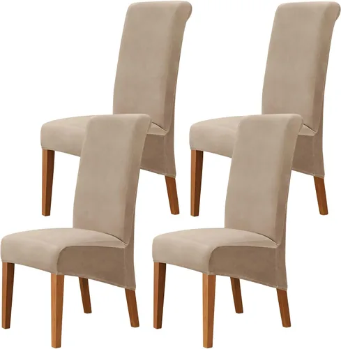 Vista 24 de Juego de 2 fundas de terciopelo para sillas de comedor, color beige, fundas elásticas para sillas de comedor y cocina, reutilizables, protector