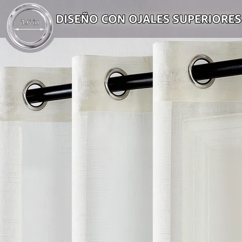 Vista 2 de MIULEE 2 paneles de cortinas traslúcidas con textura de aspecto de lino natural, elegantes cortinas de marfil sólido, con ojales en la parte