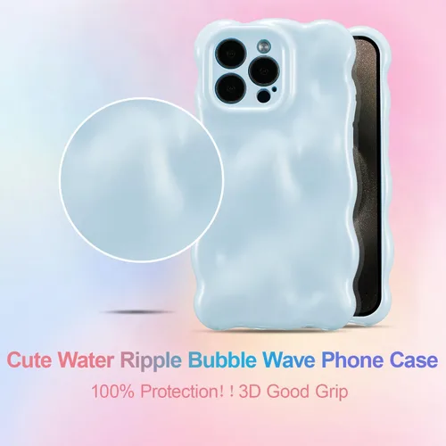 Vista 3 de UEEBAI Funda ondulada para iPhone 14 Pro Max, bonita cubierta plateada con forma de onda para iPhone, bonita funda estética 3D para teléfono
