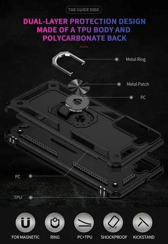 Vista 5 de Funda para Galaxy S22 Plus/S22+ 5G SM-S906U con protector de pantalla de vidrio templado, [grado militar] soporte magnético para anillo