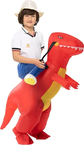 Vista 4 de EWEP Disfraz inflable de dinosaurio para niños (47 - 59 pulgadas) divertido disfraz de dinosaurio de montar T-Rex