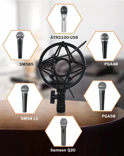 Vista 2 de Soporte de Micrófono con Amortiguación y Clip de Micrófono para Samson Q2U SM58 ATR2100-USB Behringer Xm8500, Soporte de Clip de Micrófono