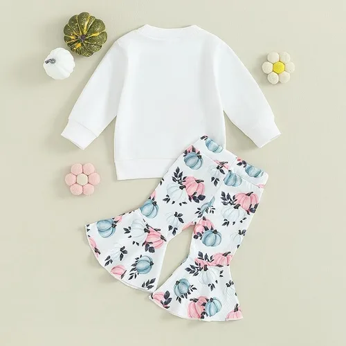 Vista 2 de Conjunto de sudadera de Halloween con cuello redondo y manga larga para niña, 2 años, de algodón cálido, con texto en inglés "Love