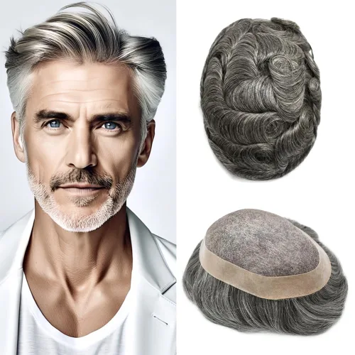 Vista 24 de LOVIN - Sistema de cabello humano para hombres, postizo fino de encaje mono para hombre, prótesis masculina de piel de polietileno alrededor