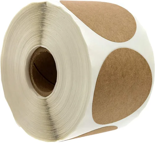 Vista 7 de Pegatinas de papel kraft marrón de 1.5 pulgadas / Rollo de 500 etiquetas marrones en blanco / Proyecto de manualidades DIY para enlatado, adhesivo