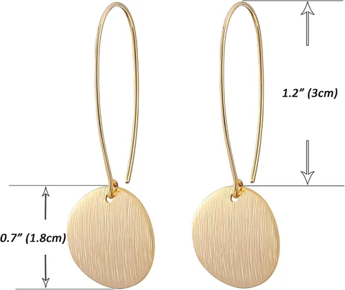 Vista 3 de Aretes colgantes largos de oro con forma de círculo de Simicircle para mujer, ligeros, moneda de disco circular, geométricos, planos, cepillados