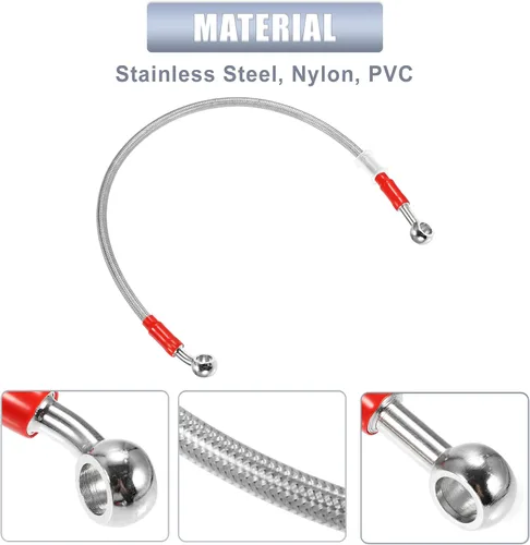 Vista 6 de X AUTOHAUX 19.7 in 19.69 "0.394 in ID motocicleta hidráulica línea de aceite manguera de aceite 28 ° 0 ° cable trenzado de acero inoxidable para ATV