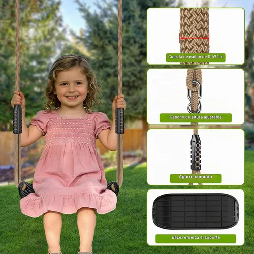 Vista 7 de BeneLabel Asiento de columpio resistente con cuerda ajustable, asientos de columpio de plástico para niños, asiento de columpio negro de repuesto 1