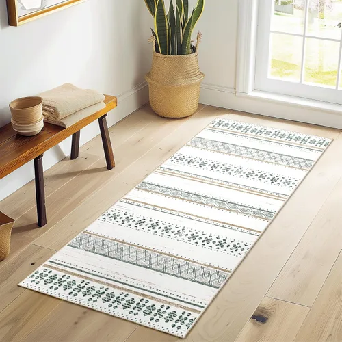 Vista 11 de BESTSWEETIE Alfombras de área de 2 x 3 pies para sala de estar, lavables, marroquíes, rústicas, geométricas neutrales, de pelo bajo