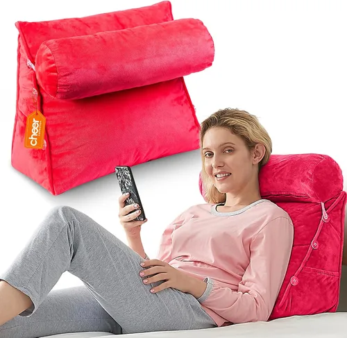 Vista 12 de Cheer Collection Almohada de cuña de lectura, almohada de TV con almohada ajustable, soporte de espalda de espuma viscoelástica para sofá y cama