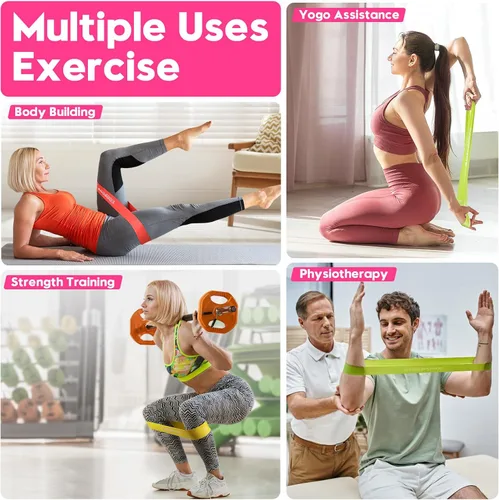 Vista 5 de Bandas de resistencia para entrenamiento, bandas de ejercicio para mujeres y hombres, bandas elásticas de látex para yoga, pilates, rehabilitación