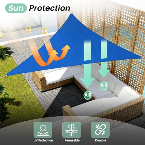 Vista 47 de SunnyRoyal Toldo parasol triangular de 8 x 8 x 8 pies con bloqueo UV, para patio, jardín, piscina (turquesa)