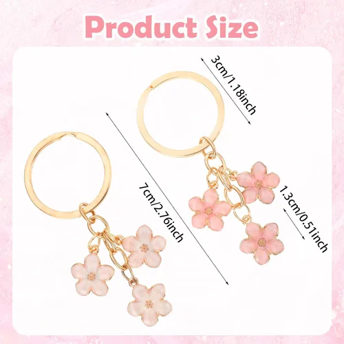 Vista 2 de Ouligay 2 llaveros de flores, llavero de flores, dijes de flores, esmaltados, accesorios para llaves, llavero dorado, billetera y llavero
