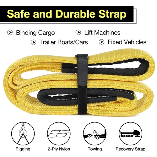 Vista 3 de Correas de elevación de eslinga, 2" x 4' 2-capas Correas de elevación planas resistentes de nylon con ojo plano para eslinga de elevación, Correa