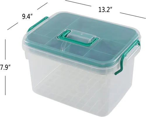 Vista 2 de Caja organizadora de medicina transparente de 15QT con asa, caja de primeros auxilios de plástico Recipiente para medicamentos con bandeja, baúl