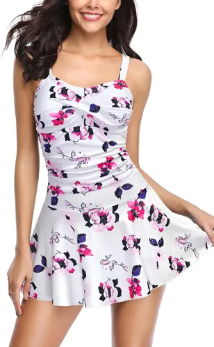 Vista 32 de SHEKINI Traje de baño de una pieza con falda fruncida cruzada para mujer Vestido de baño Traje de baño Albaricoque - Bw
