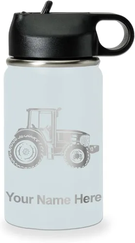 Vista 69 de LaserGram Botella de agua personalizada, tractor agrícola, acero inoxidable de doble pared aislada al vacío con popote superior, regalo grabado