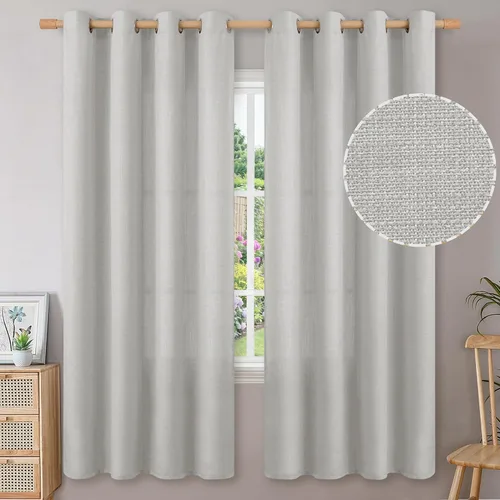 Vista 18 de BGment Cortinas de Lino Beige de 63 Pulgadas de Largo 2 Paneles - Tratamientos para Ventanas con Textura de Arpillera Filtrantes de Luz Cortinas