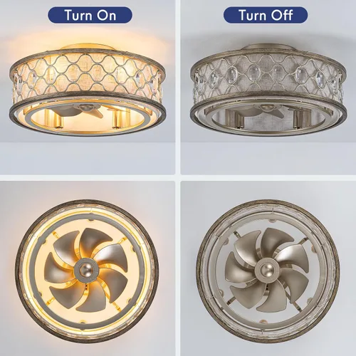 Vista 7 de NORFOLK Ventilador de techo rústico de perfil bajo con luz, ventiladores de techo rústicos de 20 pulgadas con control remoto, modernos ventiladores