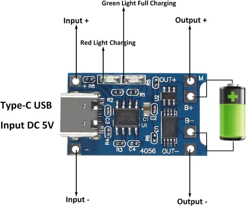 Vista 2 de 20 unids TP4056 Tipo-C USB 5V 1A 18650 Módulo de cargador de batería de litio Junta de carga de iones de litio TC4056A con función de protección dual