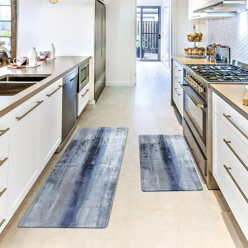 Vista 7 de MAYHMYO Juego de 2 tapetes de cocina antifatiga, diseño de mármol y azul, alfombrillas acolchadas y antideslizantes