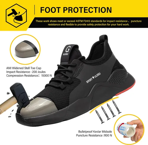 Vista 3 de ulogu Zapatos de punta de acero impermeables para hombres y mujeres, ligeros, cómodos, a prueba de pinchazos, seguridad para el trabajo