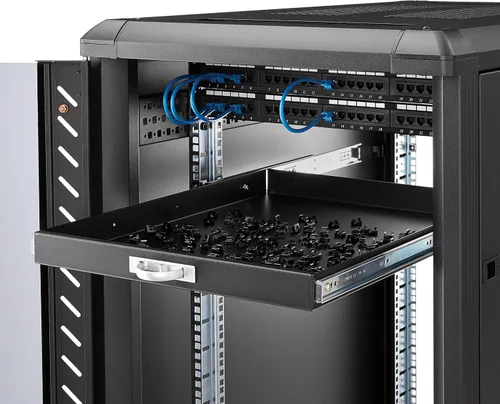 Vista 3 de StarTech - Estante deslizante para teclado de 1U, 19 pulgadas, 55 libras, 22 pulgadas (SLIDESHELFD) Pull-out drawer tray for any 19in server rack
