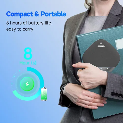 Vista 4 de HORION Altavoz de conferencia con micrófono, altavoz Bluetooth inalámbrico para computadora de reuniones de oficina, con 8 micrófonos, captación