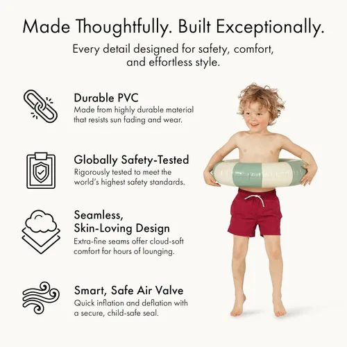 Vista 6 de Petites Pommes Flotador de piscina a rayas para niños y niños pequeños, tubo interior duradero, diseño de rayas clásico impreso a mano, dona