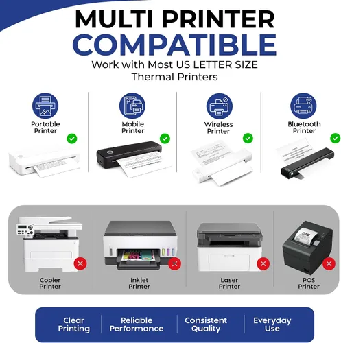 Vista 3 de 50 hojas de papel térmico para impresora térmica de 8.5 x 11 pulgadas