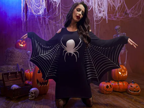 Vista 5 de Maisolly Vestido de disfraz de alas de murciélago de Halloween con hombros descubiertos para mujer