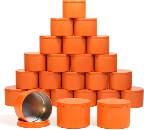 Vista 10 de Aroparc Latas para velas de 8 onzas con tapas, paquete de 24 tarros redondos de metal sin costuras, recipientes vacíos a granel para bricolaje Negro