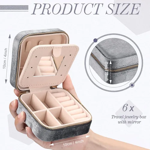 Vista 2 de Yinkin Joyero de viaje portátil de 6 piezas, caja de regalo de dama de honor, joyero de terciopelo, pequeño organizador de joyas de viaje, mini