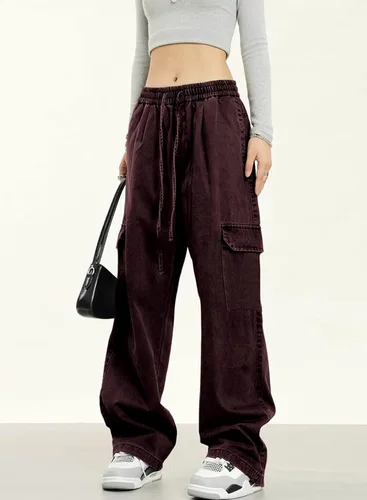 Vista 2 de Dokotoo Pantalones cargo de cintura alta y pierna ancha para mujer, con 6 bolsillos, holgados, informales, de combate, militares