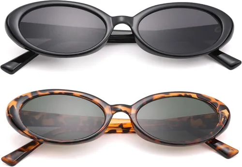 Vista 3 de Melpomenia Lentes de sol ovalados retro para mujeres y hombres, estilo vintage con montura pequeña, estilo de los años 90