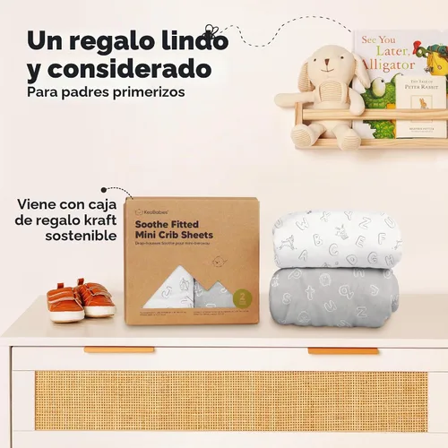 Vista 9 de 2 paquetes de sábanas ajustadas para mini cuna - 38x26 sábanas Pack N Play para colchón Pack and Play, algodón orgánico, ropa de cama transpirable