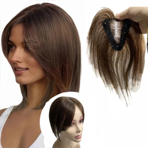 Vista 11 de Anemone Extensiones de cabello humano de encaje tejido a mano con clip en extensiones naturales brasileñas para mujer, cubierta recta para pérdida