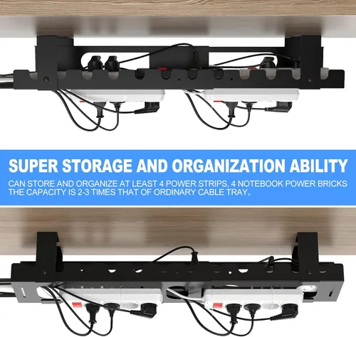 Vista 2 de Organizador de cables para debajo del escritorio, organizador de cables ajustable grande debajo de la mesa, organizador de cables para escritorio