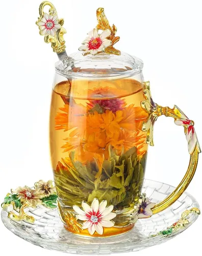 Vista 12 de Taza de café de vidrio, regalo de cumpleaños y Navidad para mujeres, mamá, hermana, novia, compañera de trabajo, taza de té de flores y mariposas