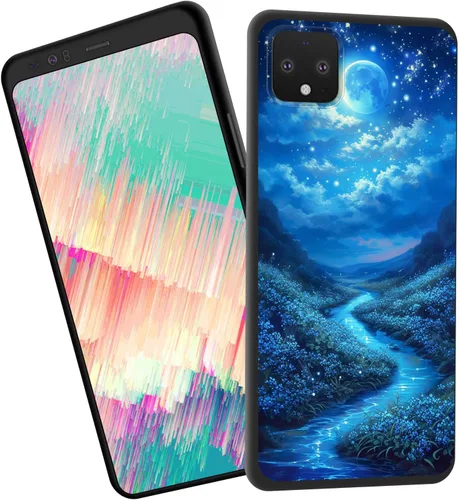 Vista 118 de Funda delgada para Google Pixel 4 XL, funda delgada de silicona de TPU suave a prueba de golpes para Google Pixel 4 XL, gato negro luna estrellada