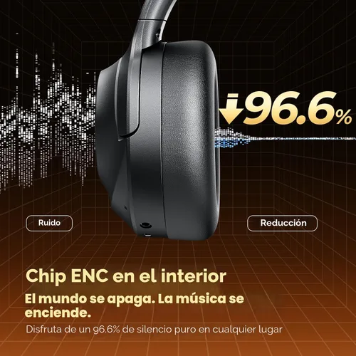 Vista 2 de Auriculares con cancelación activa de ruido, auriculares Bluetooth inalámbricos mejorados sobre la oreja con micrófono ENC, graves profundos estéreo