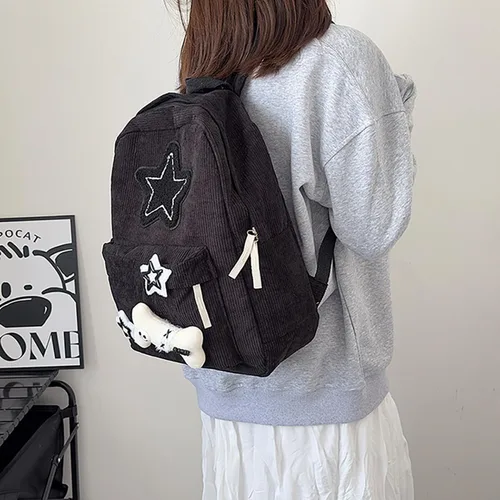 Vista 6 de Mochila moderna Y2K Stars Linda mochila estética para laptop universitaria, mochila casual de viaje para adolescentes (negro)