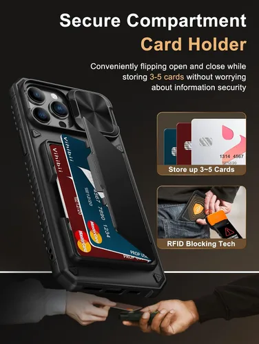 Vista 3 de Vihibii Funda para iPhone 13 Pro Max/iPhone 12 Pro Max con tarjetero (4 tarjetas) [bloqueo RFID] y cubierta de cámara deslizante, protección contra
