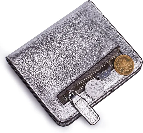 Vista 6 de BIG SALE-AINIMOER billetera de bolsillo pequeña con cremallera, plegable, compacta de cuero con bloqueo por identificación por radiofrecuencia