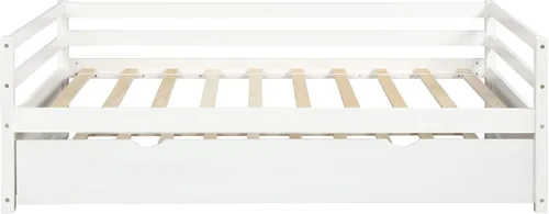 Vista 5 de SOFTSEA Sofá cama de tamaño individual con nido, marco de sofá cama de madera maciza con nido extraíble, sofá cama doble capitán, soporte
