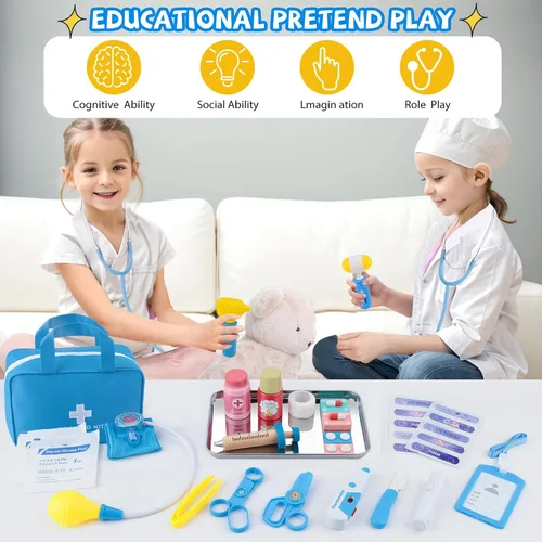 Vista 2 de Kit de médico para niños, 36 piezas de juego de doctor para niños pequeños de 3 a 5 años con bolsa de almacenamiento médico y estetoscopio real