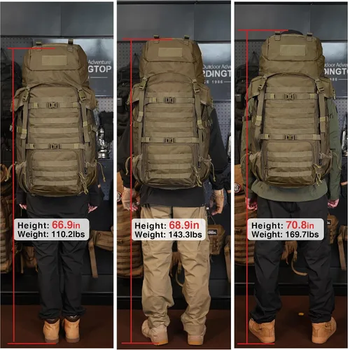 Vista 7 de Mardingtop 70L Mochila con armazón interno para caza, camping, senderismo; mochila con cubierta para la lluvia